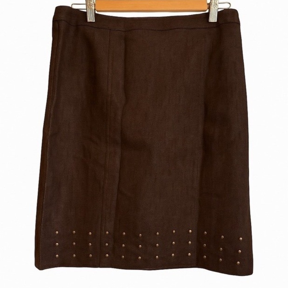 NWT New York & Company Skirt Size 10 Brown Studded Denim Pencil Y2K Western